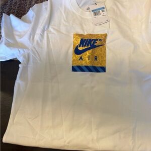 Nike White Tee with Gold and Blue Logo